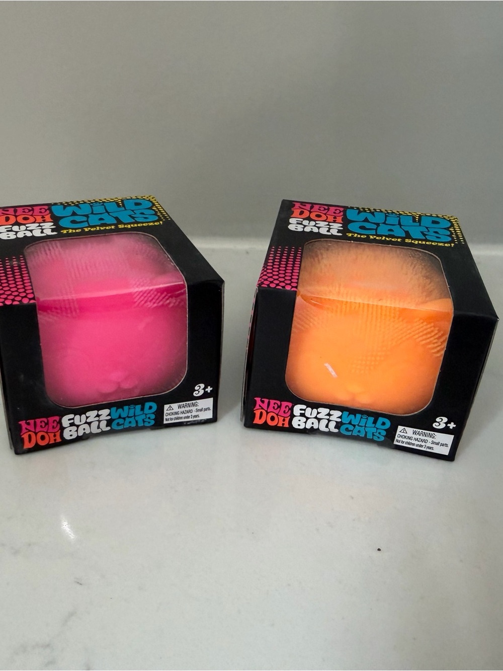 NEW 2X NeeDoh Fuzz Wild Ball Cats Sensory Toy - Pink & Orange